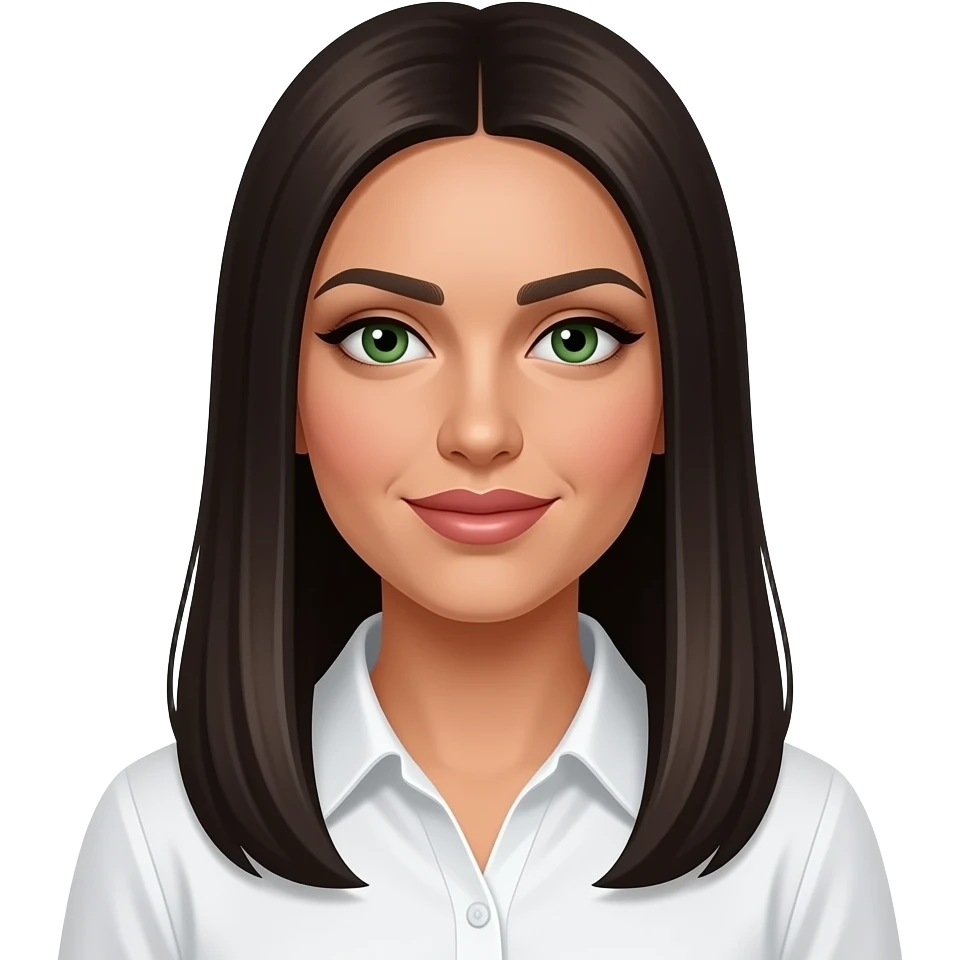 arab woman with straight hair and a white shirt full lips long hair and green eyes emoji