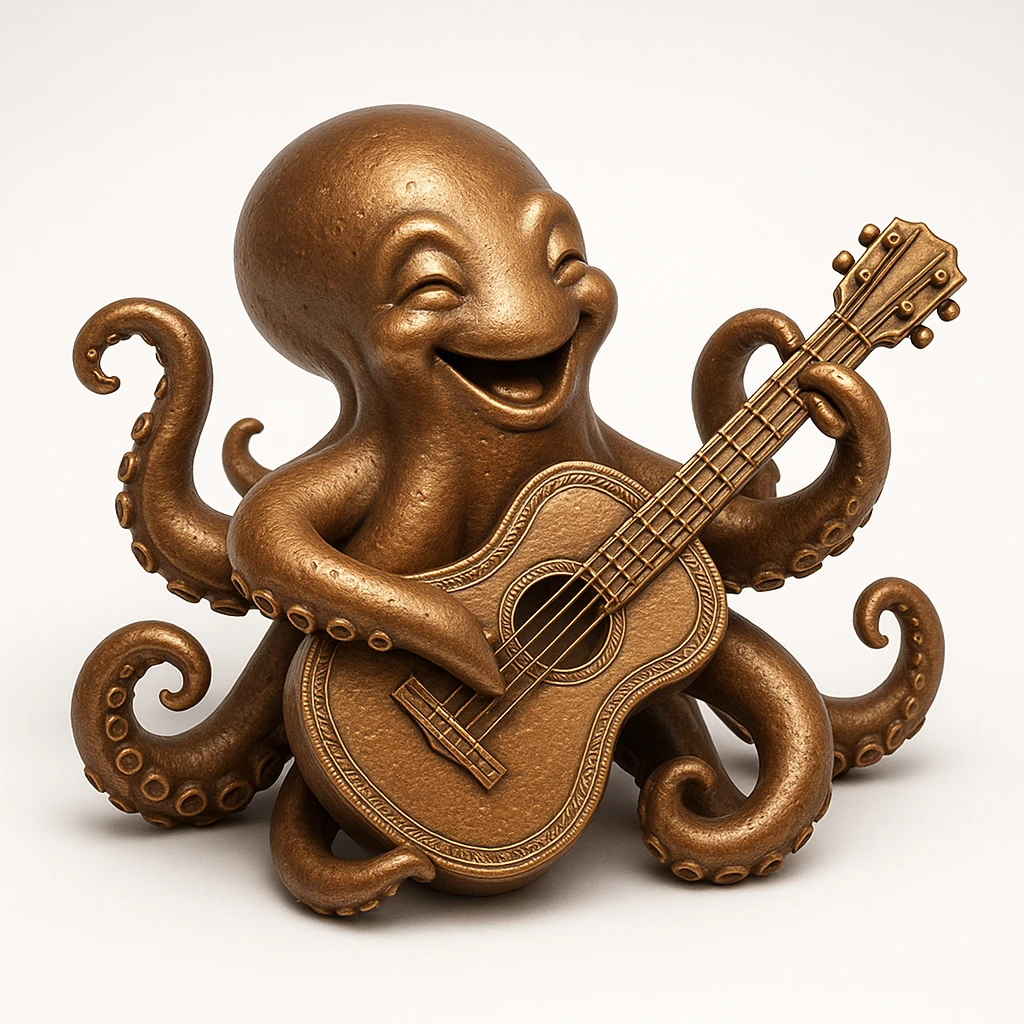 happy octopus with multiple arms playing guitar emoji