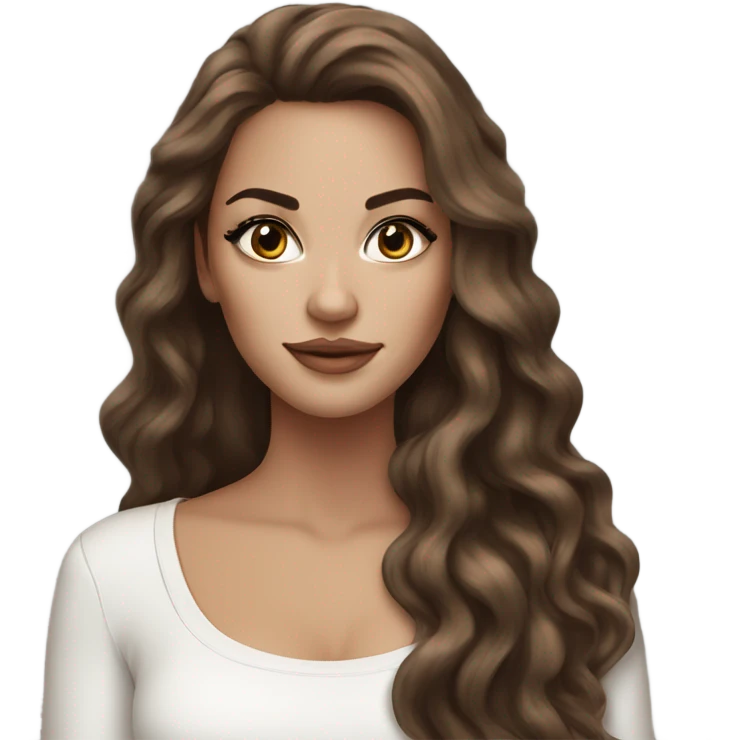 stunning beauty white woman, brown long hair and black eyeliner emoji