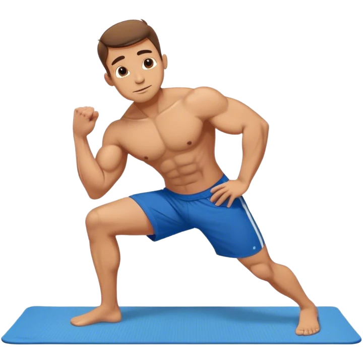 buff man blue shorts doing plank exercise on yoga mat emoji