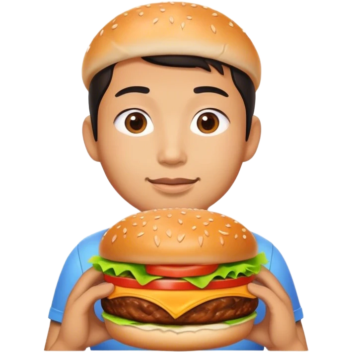 Fat asian with a burger emoji