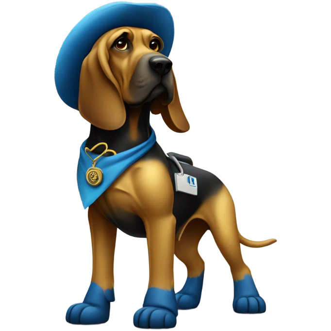 Full body Gold and blue bloodhound as a doctor policeman with JJC monogram. emoji