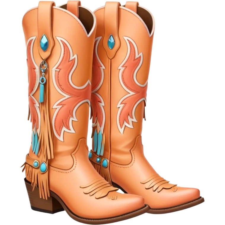 Peach colored cowgirl boots with fringe  emoji