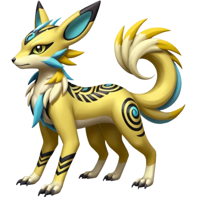 Tribal Exotic Meloetta-Zeraora-Renamon-Protogen-Palkia-hybrid-fusion-Fakémon-creature, full body emoji