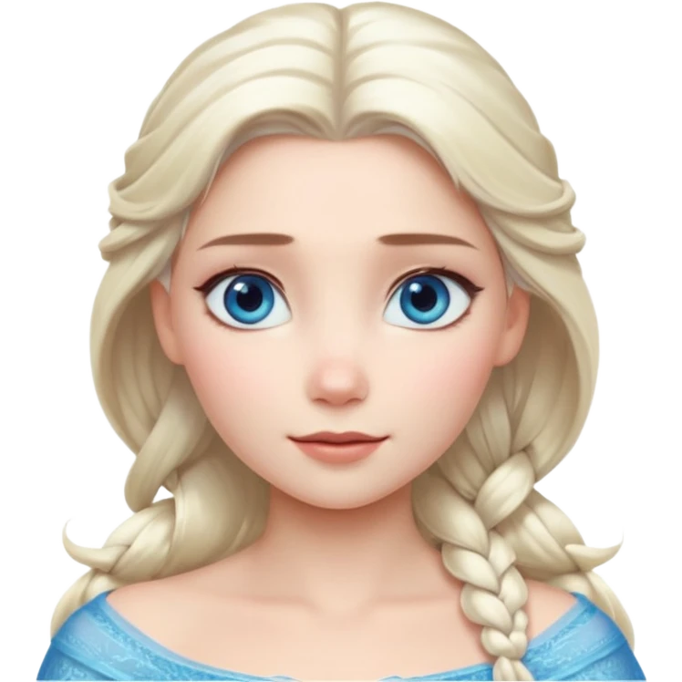 Кинематографический реалистичный портрет Эльзы с реалистичной текстурой кожи, мягким естественным освещением и изящно детализированными платиново-русыми волосами Её  выразительные голубые глаза излучают уверенность, спокойное выражение. Портрет отличается мягким чарующим сиянием с прохладной emoji