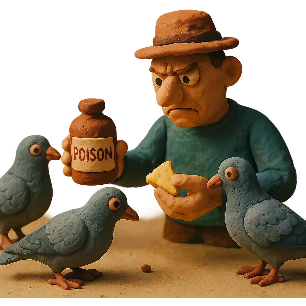 poisoning pigeons in claymation style emoji