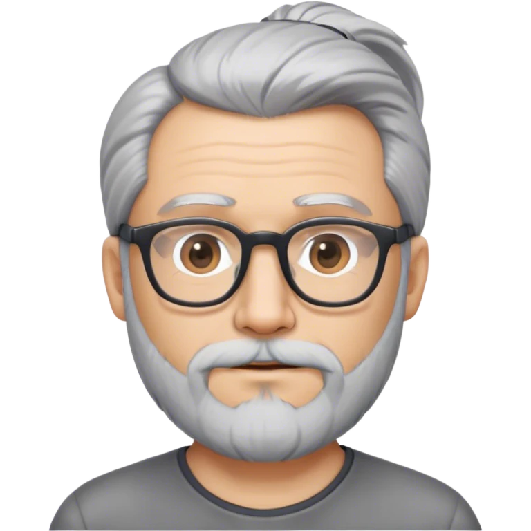ponytail and beard with grey hair and glasses emoji