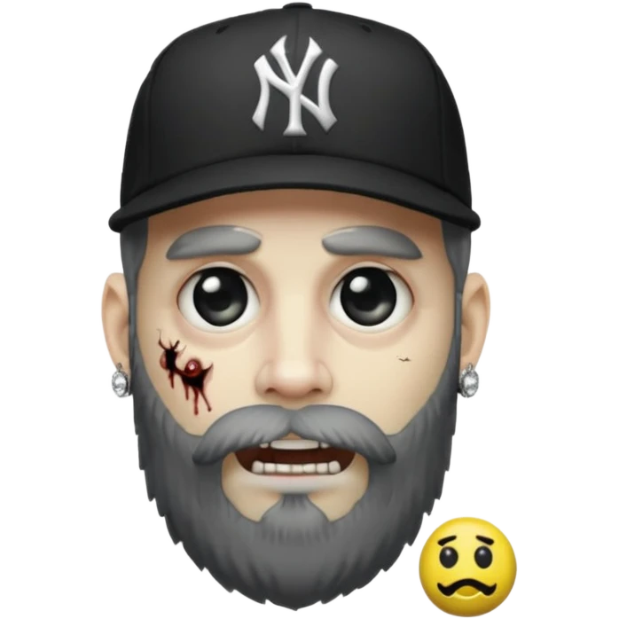 Hazme un zombie con barba en la barbilla el emoji que esté en blanco y negro osea la foto que tenga aretes pequeños una gorra volteada de los new York yankee y una cadena de diamantes que diga W sin barba emoji