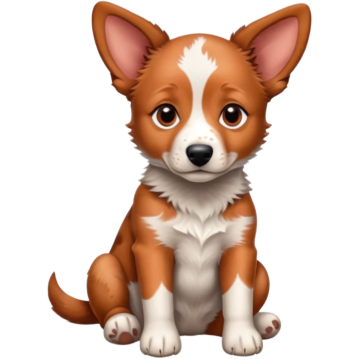 Cute red heeler puppy with floppy ears and spotted coat, sitting emoji