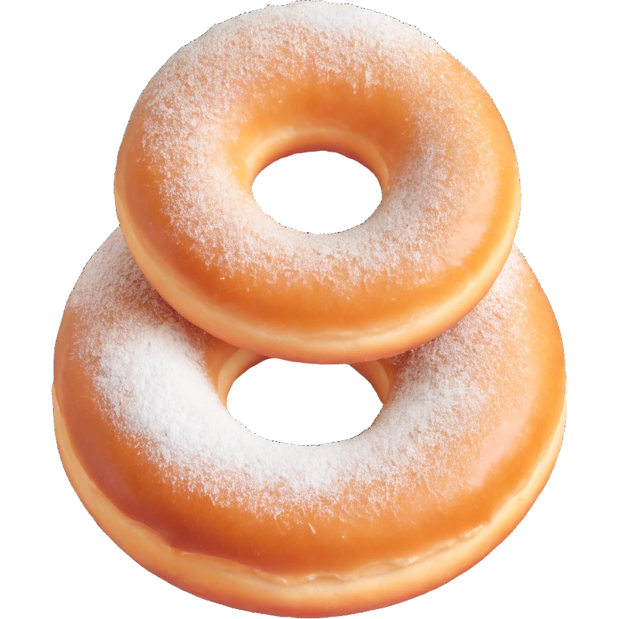 classic Berliner doughnut, round, golden-brown, dusted with powdered sugar, with a hint of jam filling visible emoji