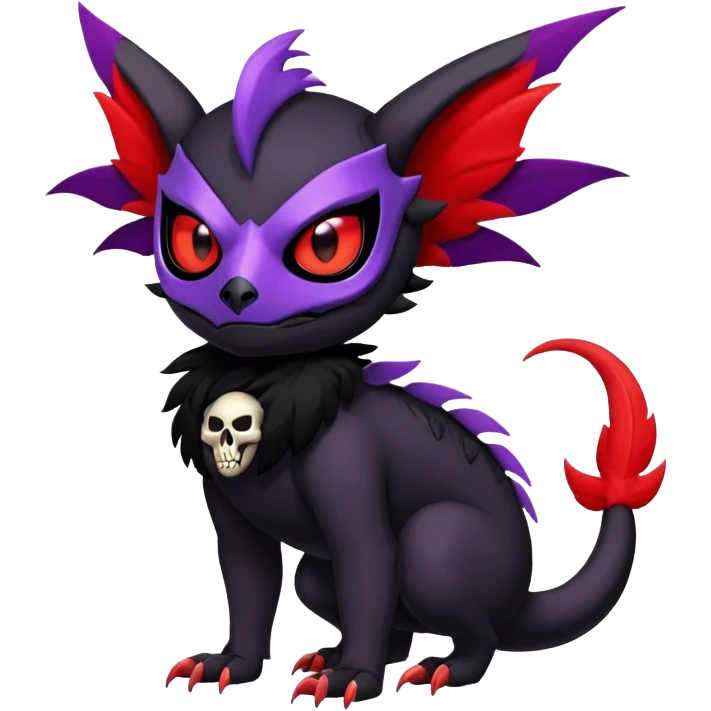 Salandit-Noibat-Litten-Hybrid with a skull-mask (Full body) emoji