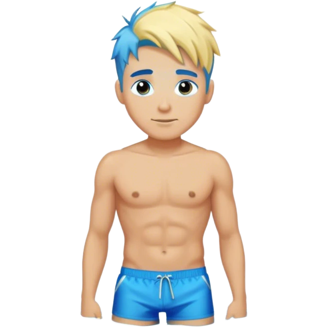 hot blond handsome  Man in blue swimming shorts with blue hair emoji