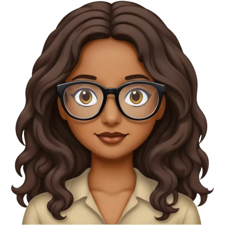 Chica morena pelo largo ondulado con gafas negras emoji
