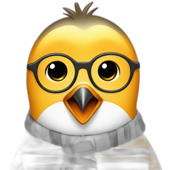 yellow penguin with black glasses dirtyblonde hair with orange tshirt and gray striped scarf emoji