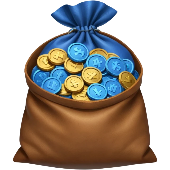 blue coins inside an opened brown money bag  emoji