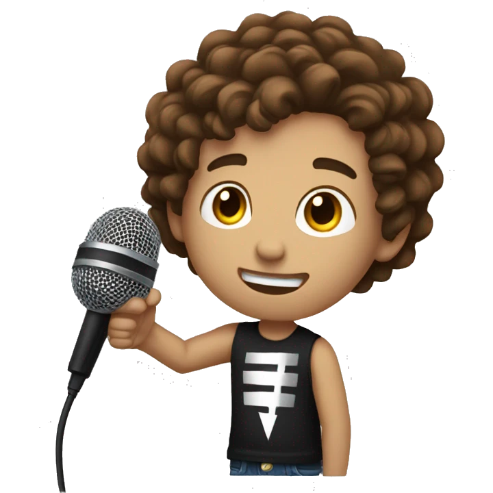 White boy with brown hair and tattoo on arms holding a microphone  emoji
