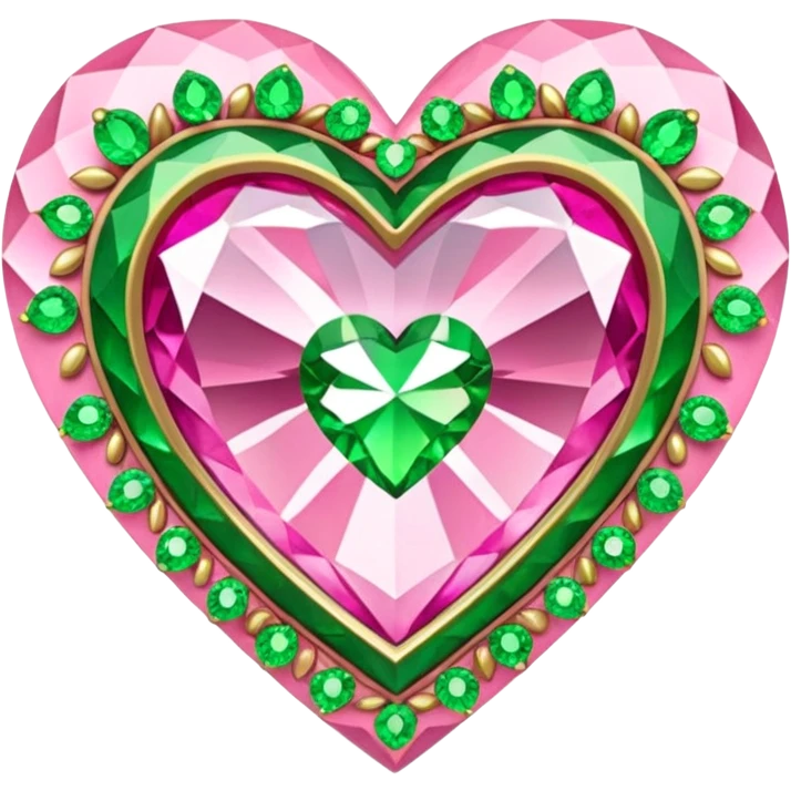 Pink and green jeweled heart emoji