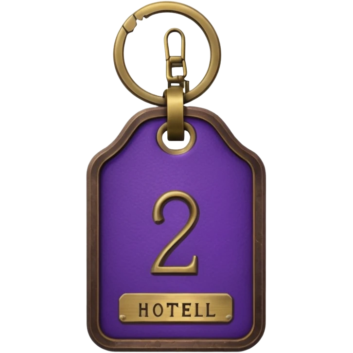 antique brass hotel key with large purple leather room number tag emoji