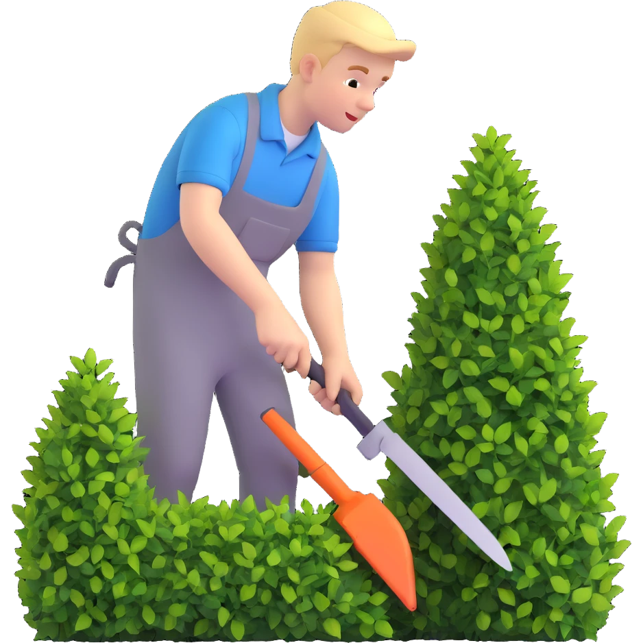 dedicated young white male gardener trimming bushes emoji