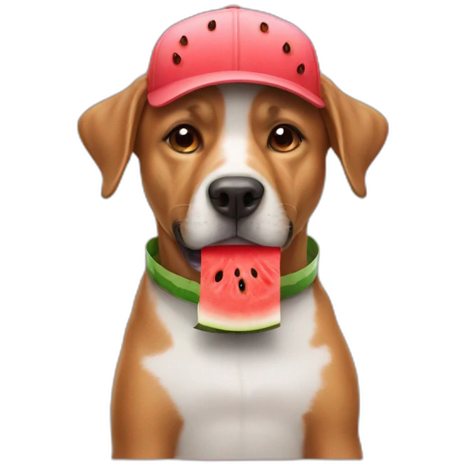 A dog with watermelon like cap emoji