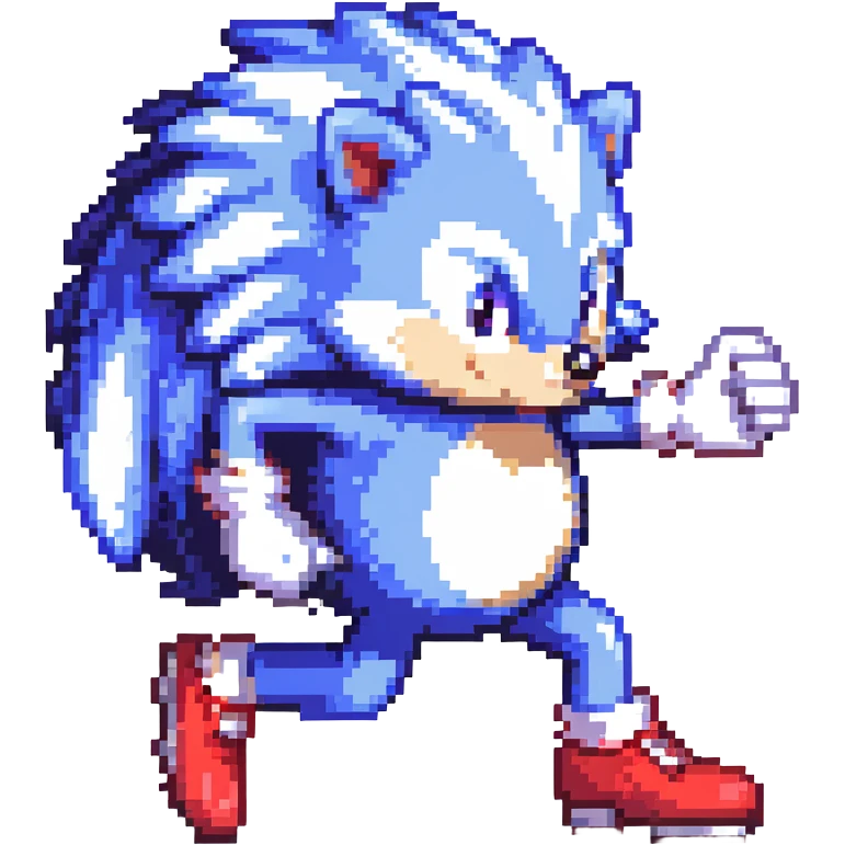 blue hedgehog with red shoes and white gloves, mid-run in a colorful Green Hill Zone with golden rings and motion lines, confident expression emoji