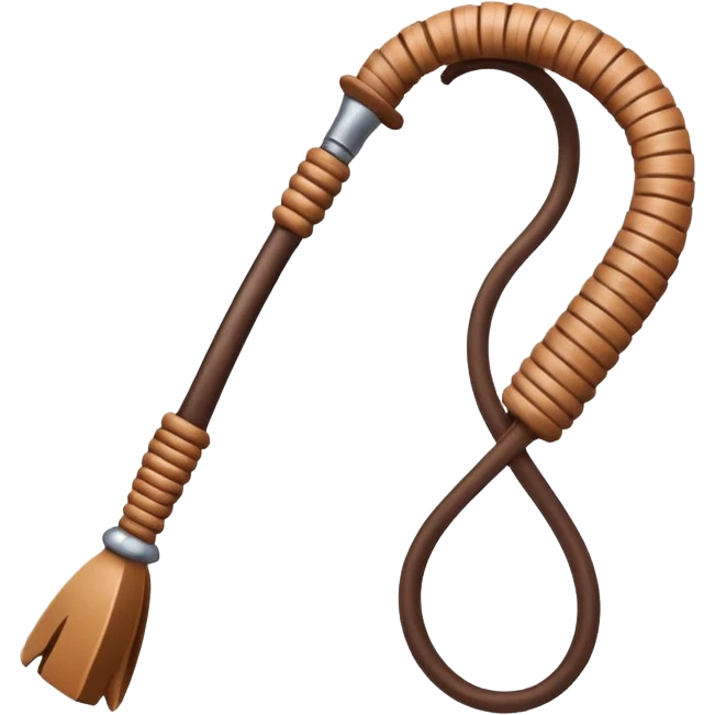 cowboy whip object icon, coiled leather whip, wooden handle, western style, 3D cartoon, mobile game icon style, centered, clean background, soft shadow, no text, no watermark
 emoji