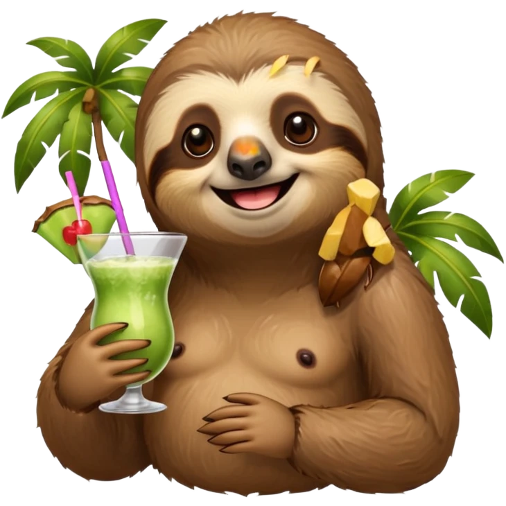 Ленивец с коктейлем из кокоса  emoji