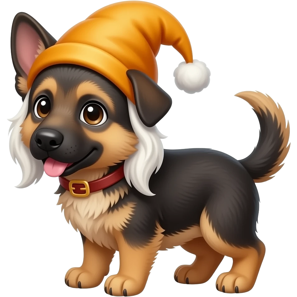 Cute German shepherd like puppy dressed like gnome with a cute tail emoji