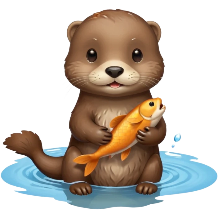 adorable otter floating on water, holding a fish emoji