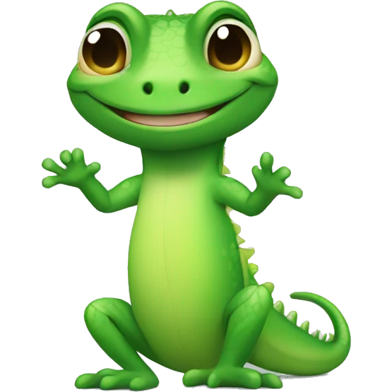 cute green lizard full body with green heart emojis around its face smiling emoji