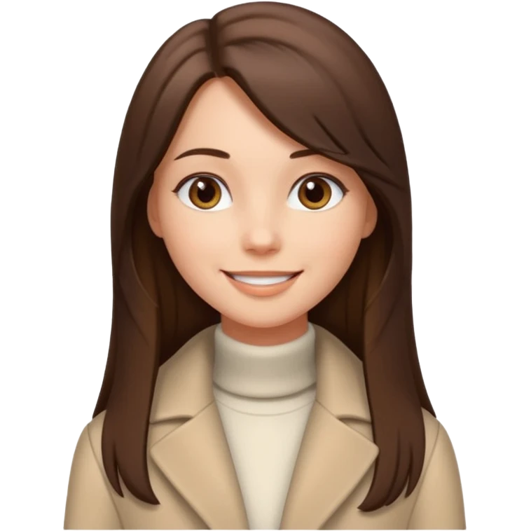 девушка накрашенная брюнетка с длинными прямыми волосами в коричневой обтягивающий кофта и белом пальто  emoji