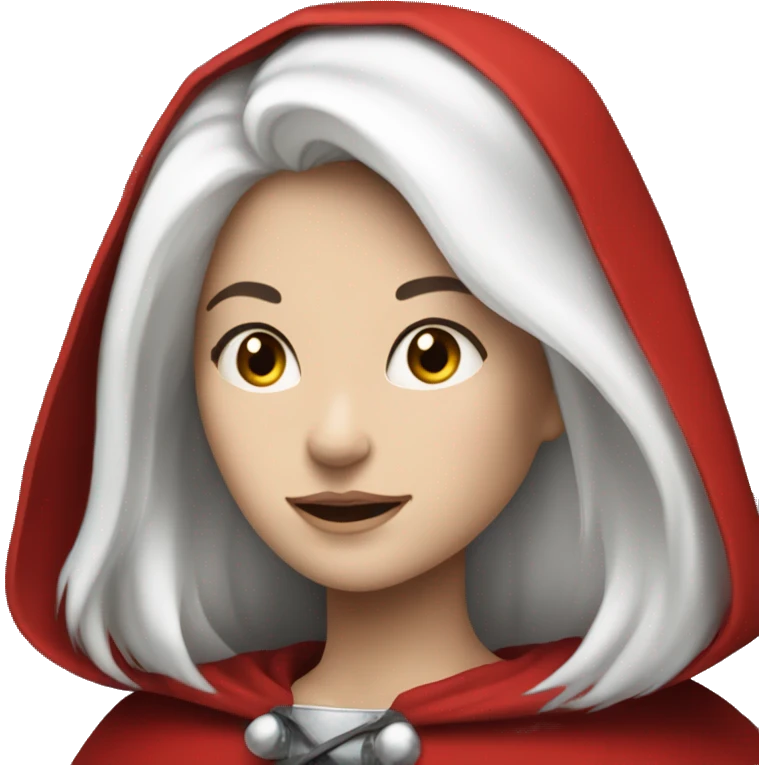 The white girl with white hair in the red cape and red hood. emoji