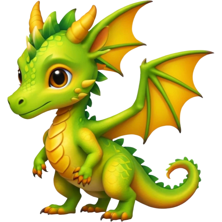 Dark Tropical Mango-Lime Gradient-Skinned Marked Vibrant Vernid-Dutch-Angel-Dragon-creature (full body) emoji
