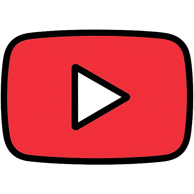 YouTube logo, clean black and white icon style emoji