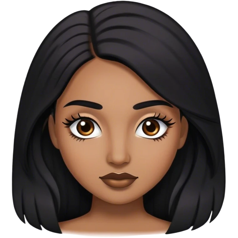 Woman with medium brown skin, medium arched dark brown eyebrows, full lashes,and long black hair emoji