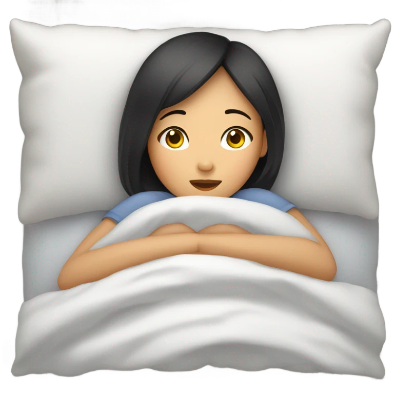 An Asian girl cozy in bed emoji