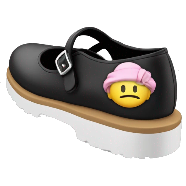 Pair of Black Mary Jane’s flat schoolgirl shoes black insides emoji