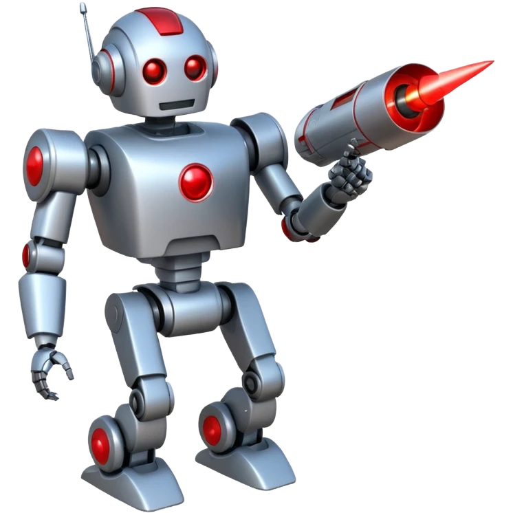 robot being hit with a red beam by a flying robot emoji
