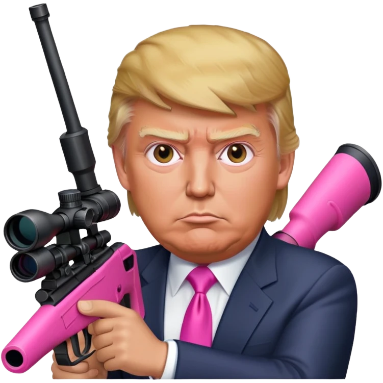 Donald trump holding a pink sniper in his hands professionally correct emoji