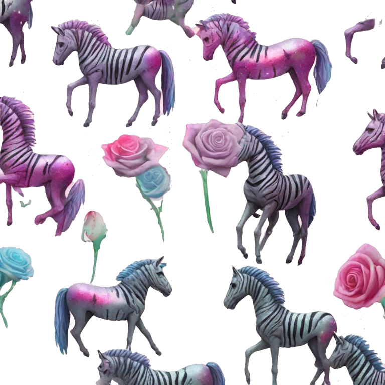 Zebra sparkling nebula unicorn skeleton scars scarred broken cracked Pegasus collage roses flowers palm trees tropical  emoji