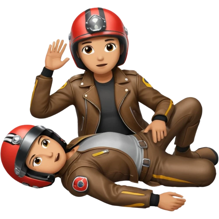 a motorcyclist lying on the ground who has just fallen emoji