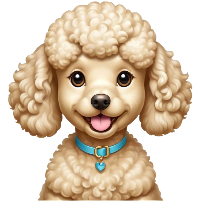 Cinematic Comical Cream Poodle Portrait Emoji, Head tilted dramatically with an exaggeratedly amused expression, featuring a glossy, curly cream Fur with a radiant sheen, wide, expressive warm eyes filled with playful disbelief, Simplified yet hilariously expressive features, highly detailed, glowing with a slightly sassy glow, high shine, dramatic yet playful, stylized with an air of cheeky mischief, bright and endearing, soft glowing outline, capturing the essence of a spirited and over-the-top companion, so meme-worthy it feels like it could side-eye its way into internet fame instantly! emoji