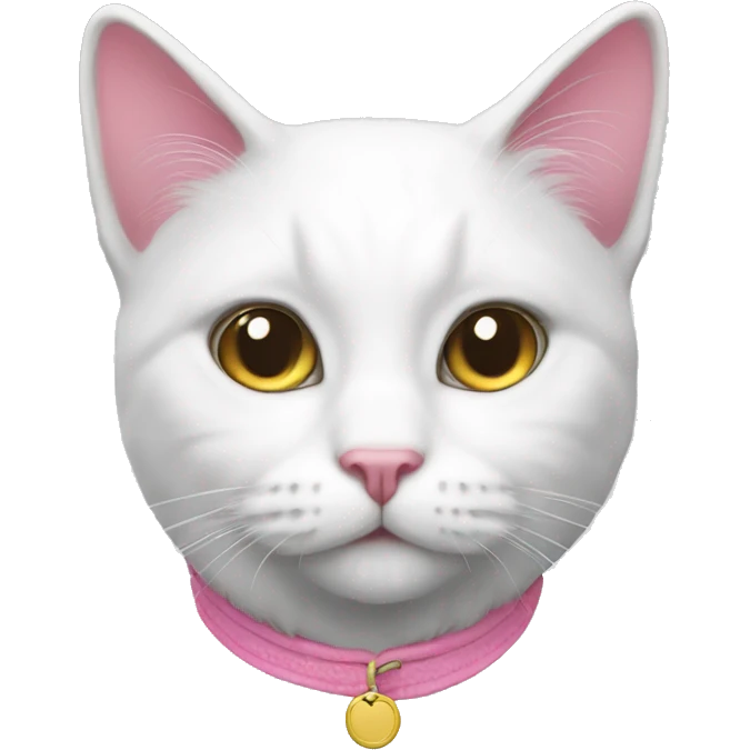 White cat with pink how emoji