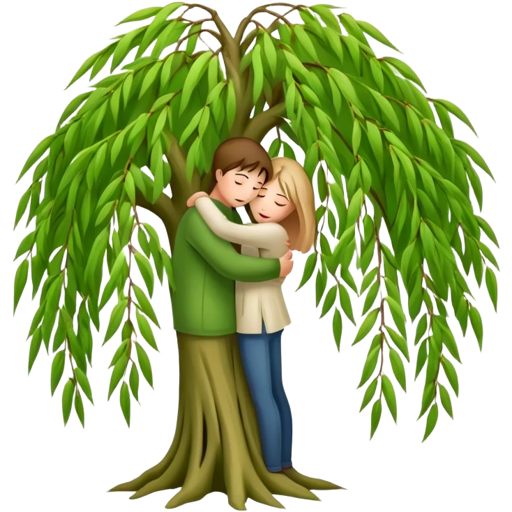 weeping willow tree with people hugging inside emoji