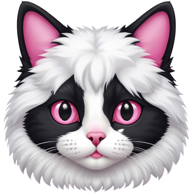 fluffy black and white cat pink nose emoji