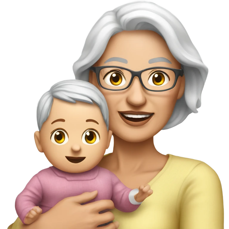 Create a 3d hyper realistic senior woman holding a cute baby  emoji