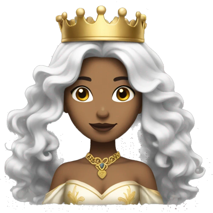 princess with white skin and long black wavy hair and a golden crown  emoji