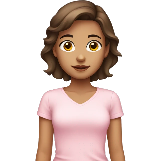 Teen girl with short brown hair brown eyes wearing a baby pink shirt and she also has tan skin emoji