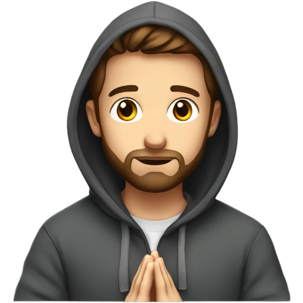 Handsome man with brown hairs and 3 days beard wearing a hoodie as he is praying emoji