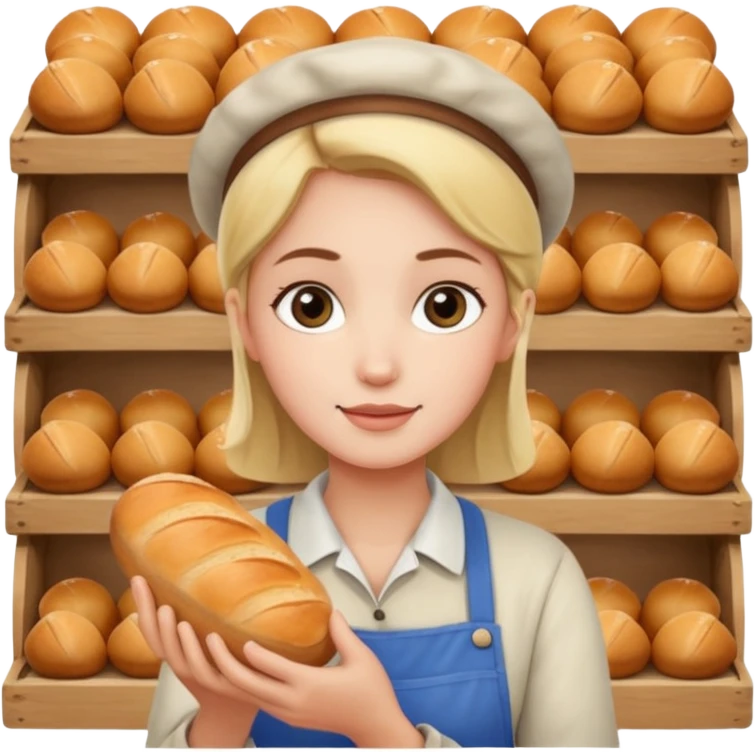 Shopper with small bread loaf,Farmers’ Market, background bakery shop, market. emoji